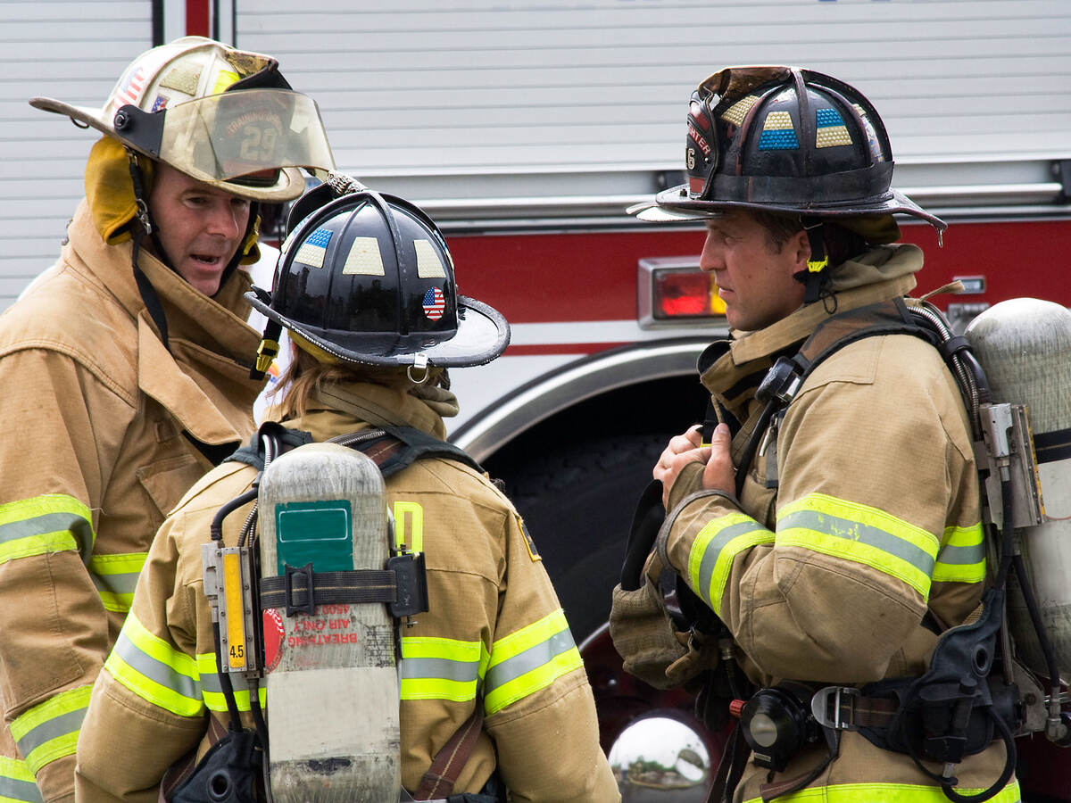 Firefighters discussing strategy