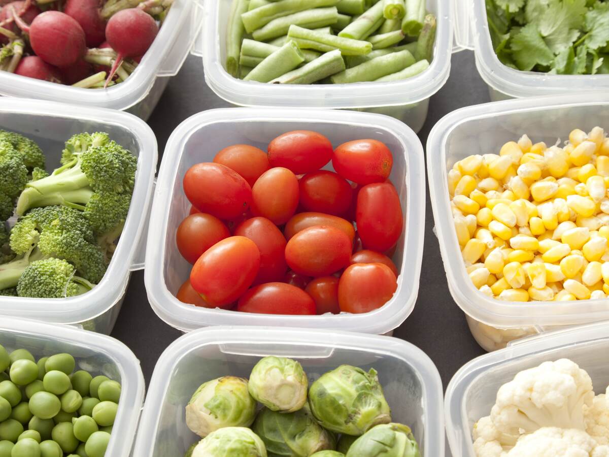 Vegetables in plastic containers